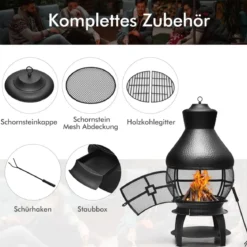 Terrassenofen aus Metall mit Funkenfluggitter & Schürhaken Terrassenkamin Feuerstelle