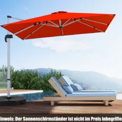 Terrassenschirm mit Kreuzfuß & 360° Drehung für Garten und Poolbereiche 300 x 300 x 261 cm Burgund
