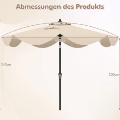 Terrassenschirm mit Kurbel Neigung per Druckknopf & Gerüschten Kanten Tischschirm Marineblau/Beige
