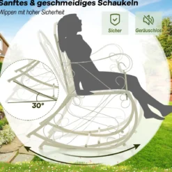 Terrassenstuhl mit Schaukelfunktion Schaukelstuhl aus Metall Weiß