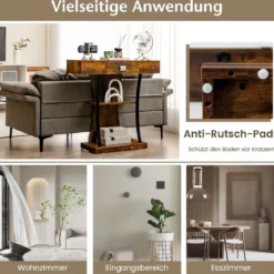 T-Förmiger Konsolentisch für kleine Räume 91 x 30 x 88 cm Rustikales Braun