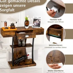 T-Förmiger Konsolentisch für kleine Räume 91 x 30 x 88 cm Rustikales Braun