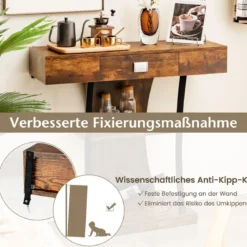 T-Förmiger Konsolentisch für kleine Räume 91 x 30 x 88 cm Rustikales Braun