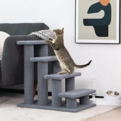 Tiertreppe Kletterbaum Katzentreppe für Katze bis 25 kg 61 x 41 x 60 cm Grau