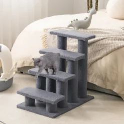 Tiertreppe Kletterbaum Katzentreppe für Katze bis 25 kg 61 x 41 x 60 cm Grau