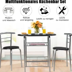 Tischgruppe 3 tlg Minimalismus Design Küche Essgruppe Esszimmergarnitur Silber