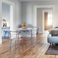 Tischgruppe 3 tlg Minimalismus Design Küche Essgruppe Esszimmergarnitur Grau