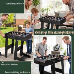 Tischkicker Platzsparender Fußballtisch mit Robustem Griff 33 x 36 x 109 cm Schwarz