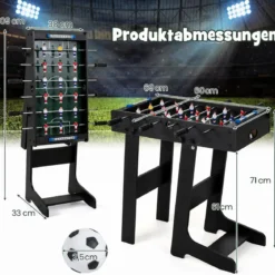 Tischkicker Platzsparender Fußballtisch mit Robustem Griff 33 x 36 x 109 cm Schwarz