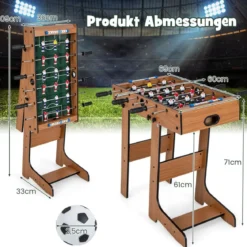 Tischkicker Platzsparender Fußballtisch mit Robustem Griff 33 x 36 x 109 cm Natur