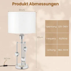Tischlampe Nachttisch-Schreibtischlampe mit E27-Fassung Leinenstoff-Lampenschirm und Dekorativen Kugeln