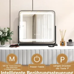 Tisch-LED-Beleuchteter Spiegel Schminkspiegel mit Lichtern 56 x 12 x 48 cm Schwarz