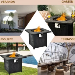 Tisch mit Feuerstelle 81cm großer Selbstentzündender Propan-Feuerstellentisch für Garten Balkon 81,5 x 81,5 x 63 cm