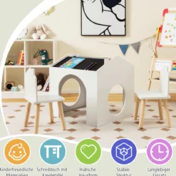Tisch- & Stuhl-Set für Kinder Zeichentisch & 2 Stühle Weiß