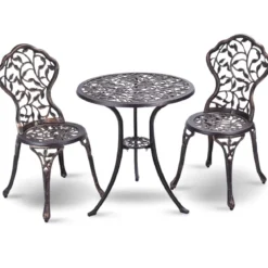3 tlg Antik Aluminiumguss Bistroset Balkonset Sitzgruppe Gartentisch mit 2 Stühle Schwarz