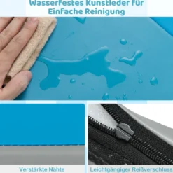 2 tlg. Baby Faltbare Krabblematte mit Kletterverschluss & Kunstleder Bodenmatte & Schaumstoff Blau