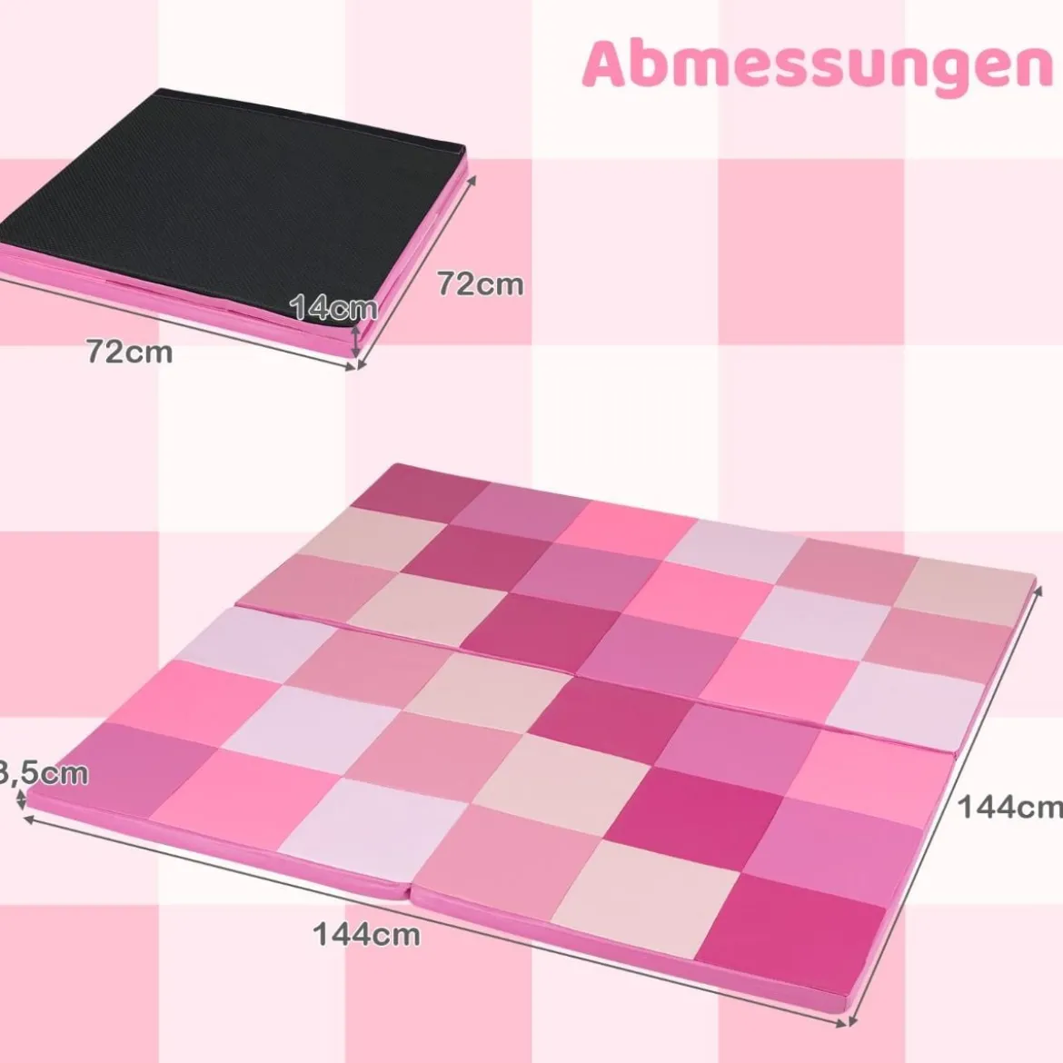 2 tlg. Baby Faltbare Krabblematte mit Kletterverschluss & Kunstleder Bodenmatte & Schaumstoff Rosa