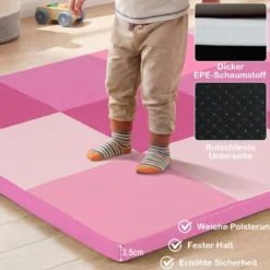 2 tlg. Baby Faltbare Krabblematte mit Kletterverschluss & Kunstleder Bodenmatte & Schaumstoff Rosa