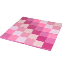2 tlg. Baby Faltbare Krabblematte mit Kletterverschluss & Kunstleder Bodenmatte & Schaumstoff Rosa