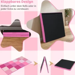 2 tlg. Baby Faltbare Krabblematte mit Kletterverschluss & Kunstleder Bodenmatte & Schaumstoff Rosa