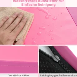 2 tlg. Baby Faltbare Krabblematte mit Kletterverschluss & Kunstleder Bodenmatte & Schaumstoff Rosa