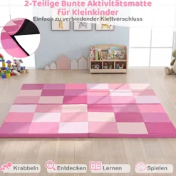 2 tlg. Baby Faltbare Krabblematte mit Kletterverschluss & Kunstleder Bodenmatte & Schaumstoff Rosa