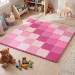 2 tlg. Baby Faltbare Krabblematte mit Kletterverschluss & Kunstleder Bodenmatte & Schaumstoff Rosa