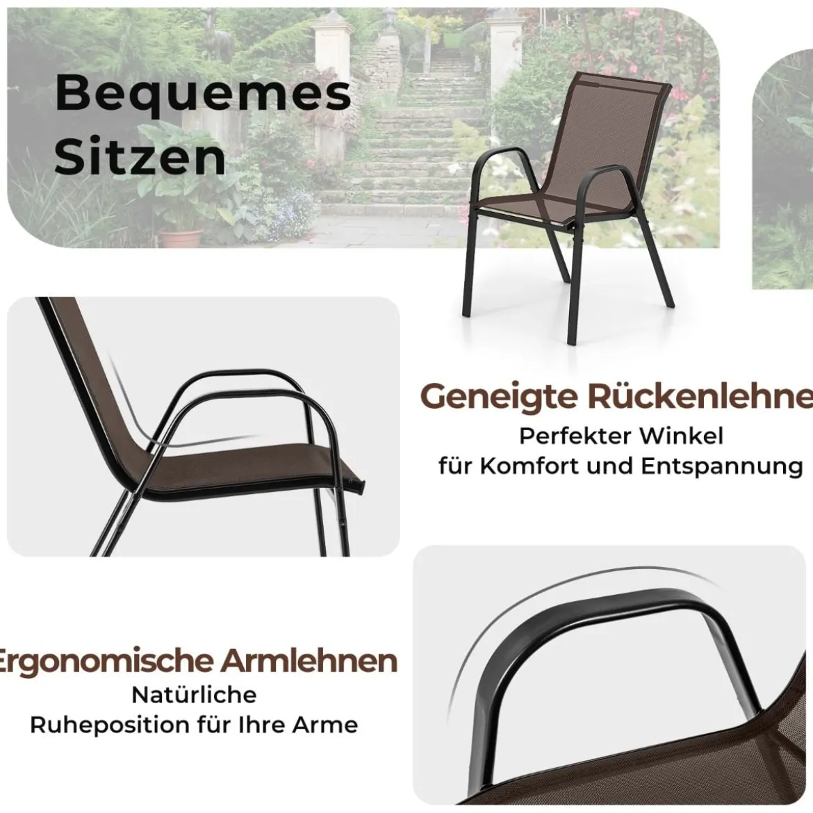 3tlg. Balkonmöbel Set Bistrotisch mit 2 Stapelbare Stühlen Bistroset Balkonset Gartenset Braun