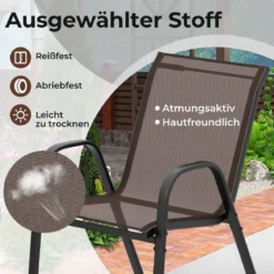3tlg. Balkonmöbel Set Bistrotisch mit 2 Stapelbare Stühlen Bistroset Balkonset Gartenset Braun