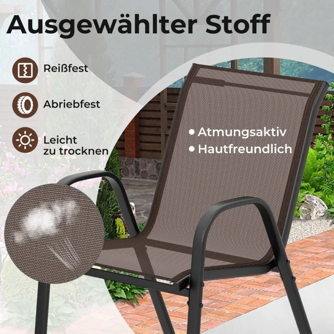 3tlg. Balkonmöbel Set Bistrotisch mit 2 Stapelbare Stühlen Bistroset Balkonset Gartenset Braun