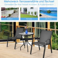 3tlg. Balkonmöbel Set Bistrotisch mit 2 Stapelbare Stühlen Balkonset Gartenset Gartengarnitur