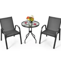 3tlg. Balkonmöbel Set Bistrotisch mit 2 Stapelbare Stühlen Balkonset Gartenset Gartengarnitur