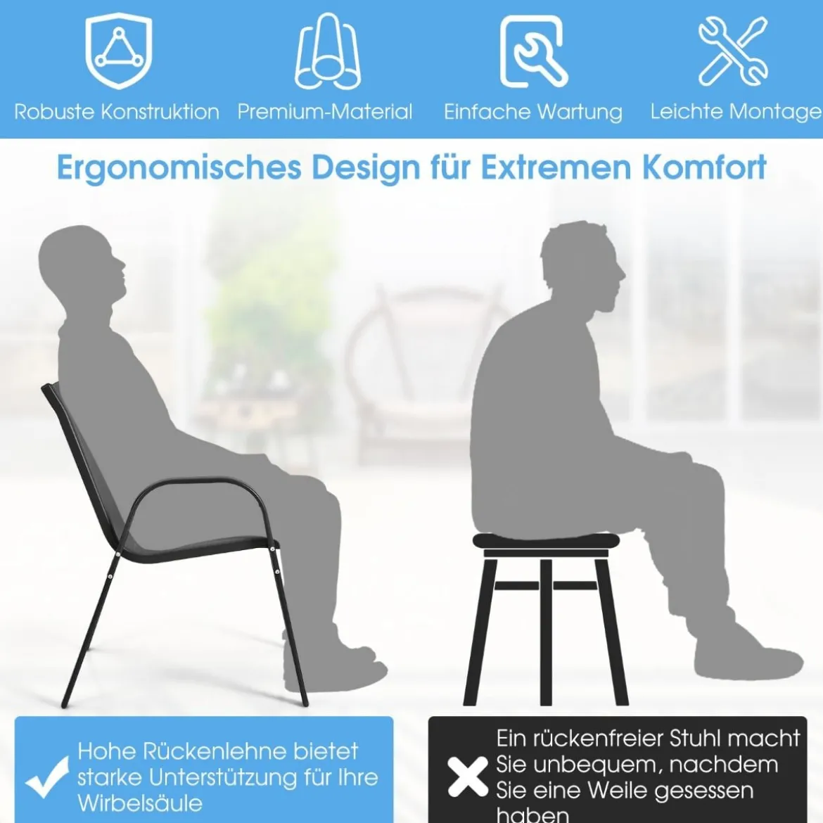 3tlg. Balkonmöbel Set Bistrotisch mit 2 Stapelbare Stühlen Balkonset Gartenset Gartengarnitur
