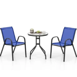 3tlg. Balkonmöbel Set Bistrotisch mit 2 Stapelbare Stühlen Bistroset Balkonset Gartenset Blau