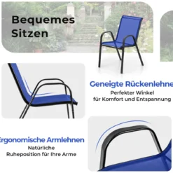 3tlg. Balkonmöbel Set Bistrotisch mit 2 Stapelbare Stühlen Bistroset Balkonset Gartenset Blau