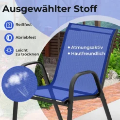 3tlg. Balkonmöbel Set Bistrotisch mit 2 Stapelbare Stühlen Bistroset Balkonset Gartenset Blau