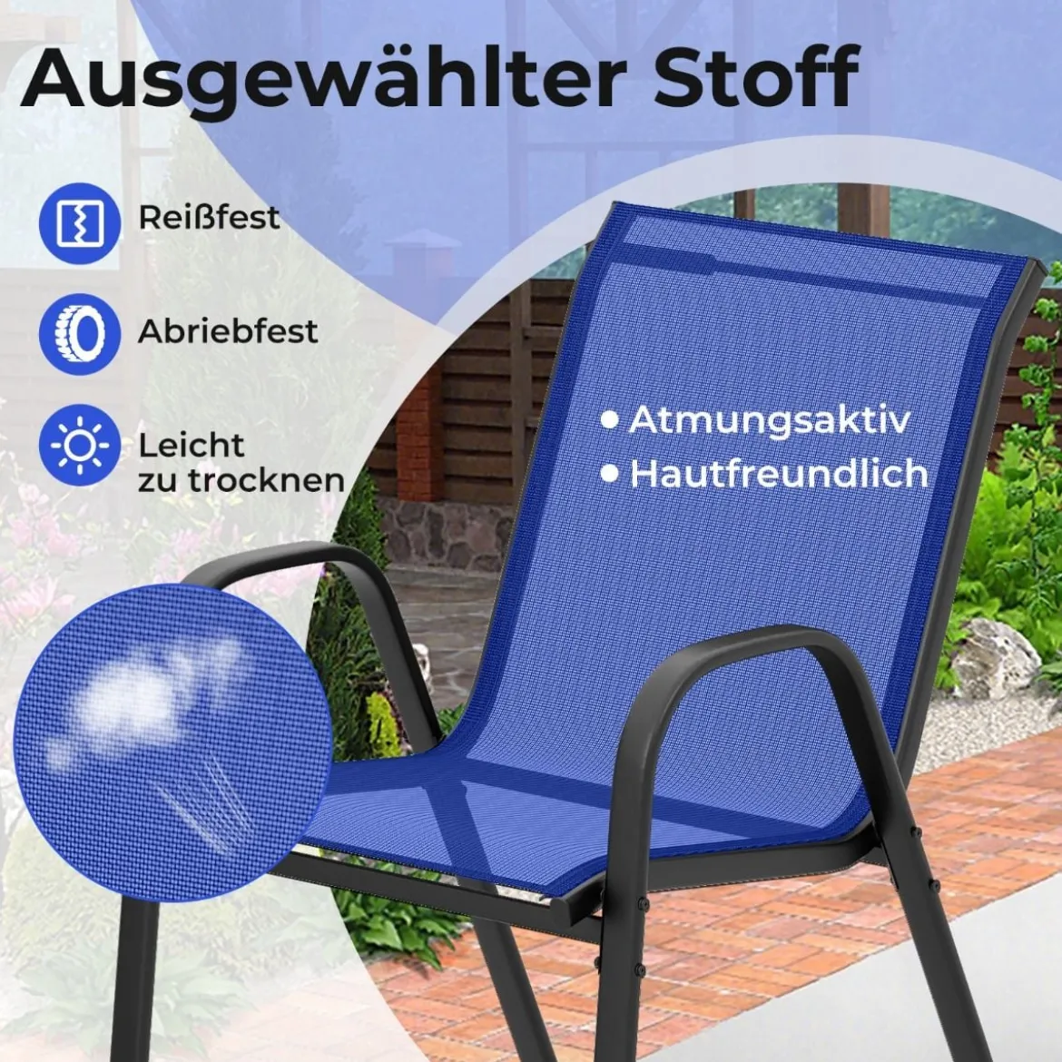 3tlg. Balkonmöbel Set Bistrotisch mit 2 Stapelbare Stühlen Bistroset Balkonset Gartenset Blau