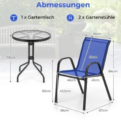 3tlg. Balkonmöbel Set Bistrotisch mit 2 Stapelbare Stühlen Bistroset Balkonset Gartenset Blau