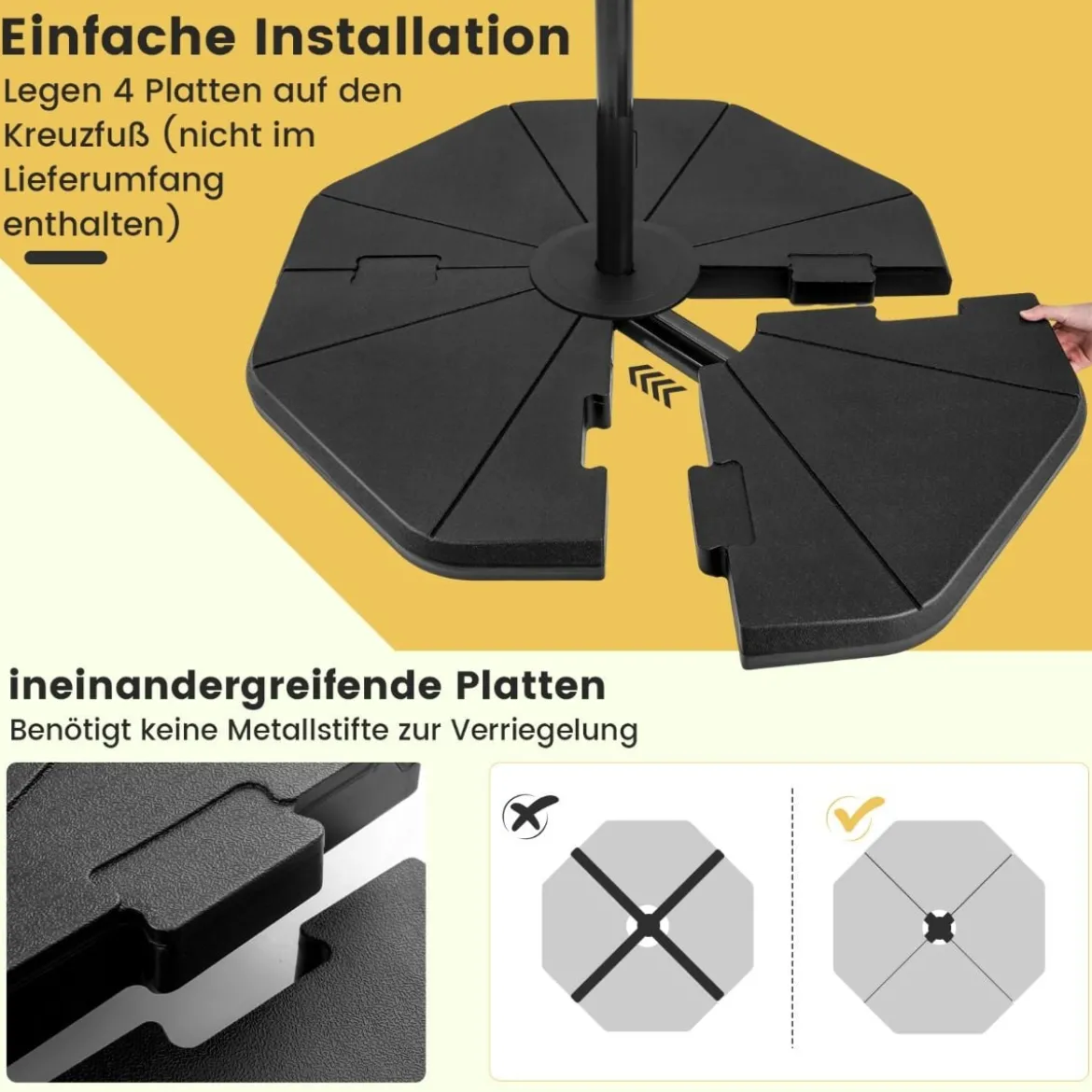 4 tlg. Befüllbarer Schirmständer Quadratische Grundplatten mit 94 kg Tragkraft Schwarz