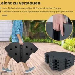 4 tlg. Befüllbarer Schirmständer Quadratische Grundplatten mit 94 kg Tragkraft Schwarz
