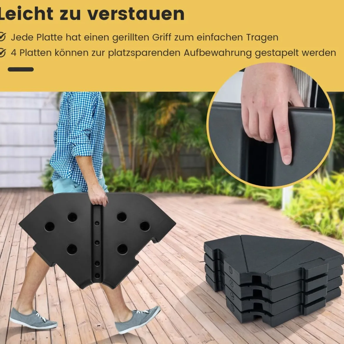 4 tlg. Befüllbarer Schirmständer Quadratische Grundplatten mit 94 kg Tragkraft Schwarz