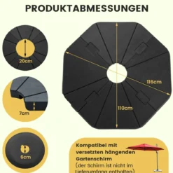 4 tlg. Befüllbarer Schirmständer Quadratische Grundplatten mit 94 kg Tragkraft Schwarz