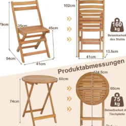 3tlg. Bistroset aus Holz mit Stabilem Akazienholzrahmen & Latten-Sitzfläche & Tischplatte