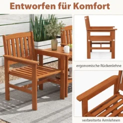 3-tlg Bistro-Set aus Holz mit 2 Stühlen & Tisch & Loch für Sonnenschirm Sitzgarnitur Sitzgruppe