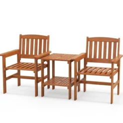 3-tlg Bistro-Set aus Holz mit 2 Stühlen & Tisch & Loch für Sonnenschirm Sitzgarnitur Sitzgruppe