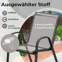 3-tlg. Bistro-Set für draußen runder Beistelltisch mit 2 stapelbaren Stühlen Sitzgruppe mit Tischplatte Grau