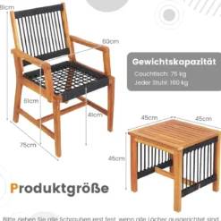 3tlg. Bistroset 2 Gartenstühle & Beistelltisch aus Akazienholz Gartenmöbel-Set