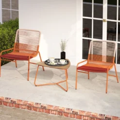 3 TLG. Gartenmöbel Set Rattan Balkonmöbel mit 2 Stühlen & Tisch Garten Sitzgruppe Gartengarnitur