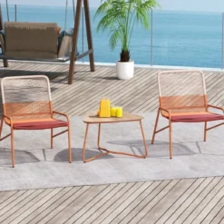 3 TLG. Gartenmöbel Set Rattan Balkonmöbel mit 2 Stühlen & Tisch Garten Sitzgruppe Gartengarnitur