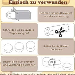 3 tlg. Kinder Baumstumpf Hocker Set mit Holzmuster & Unterschiedliche Höhen Bodenkissen Braun